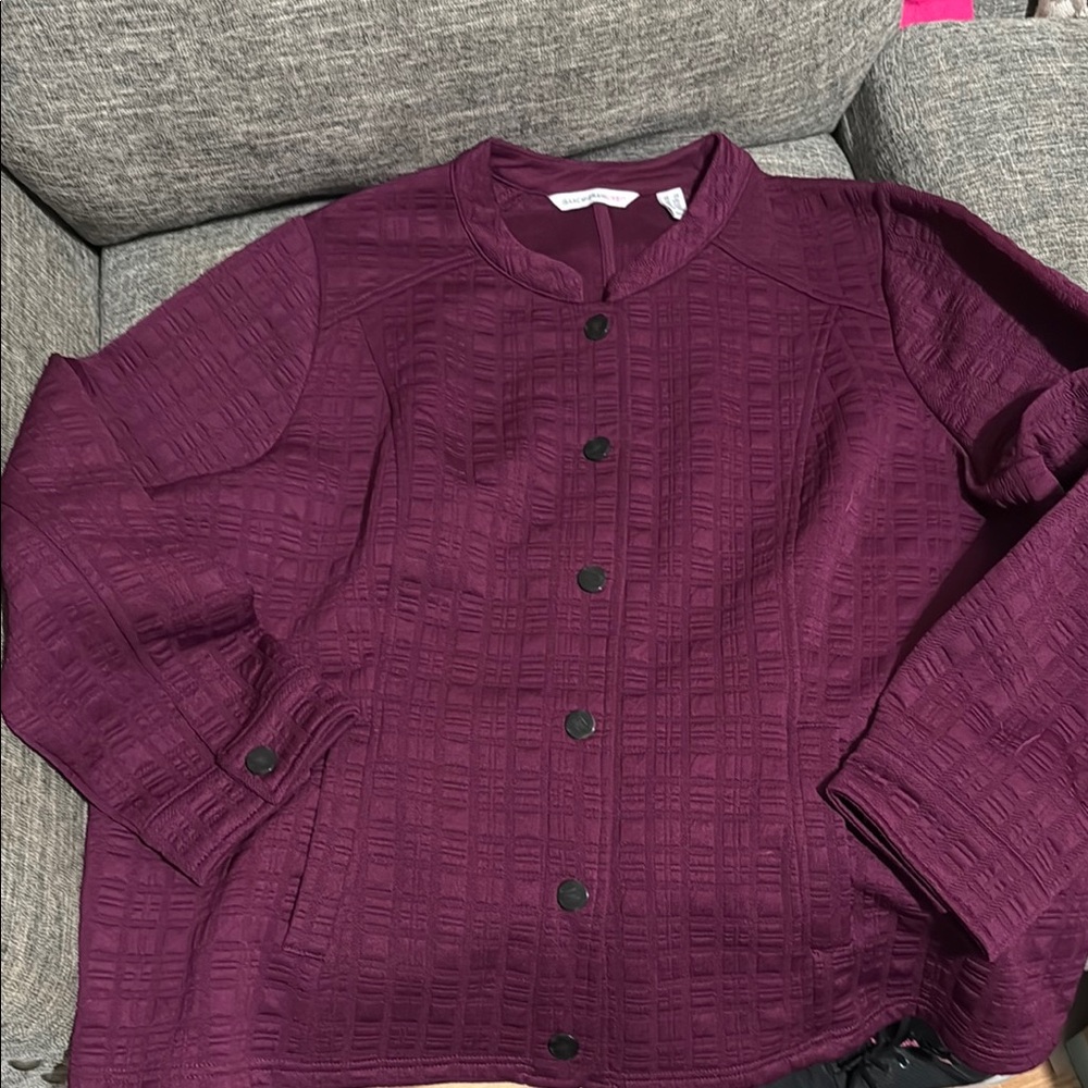Plum Textured Button-Up Jacket - Picture 3 of 4